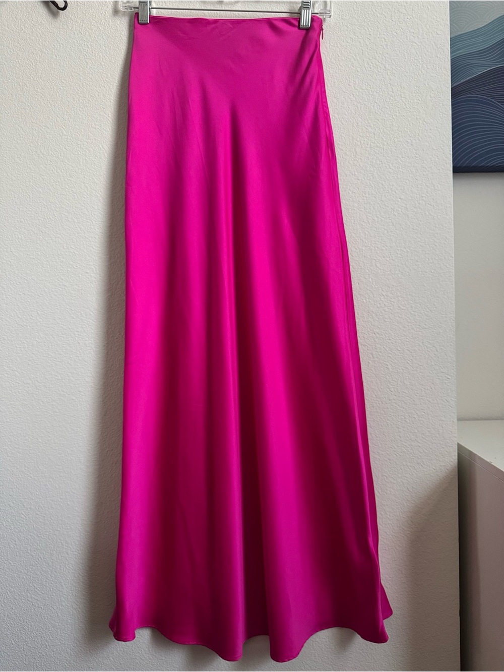 Elegant Satin Fucsia Maxi Skirt- Express- XS